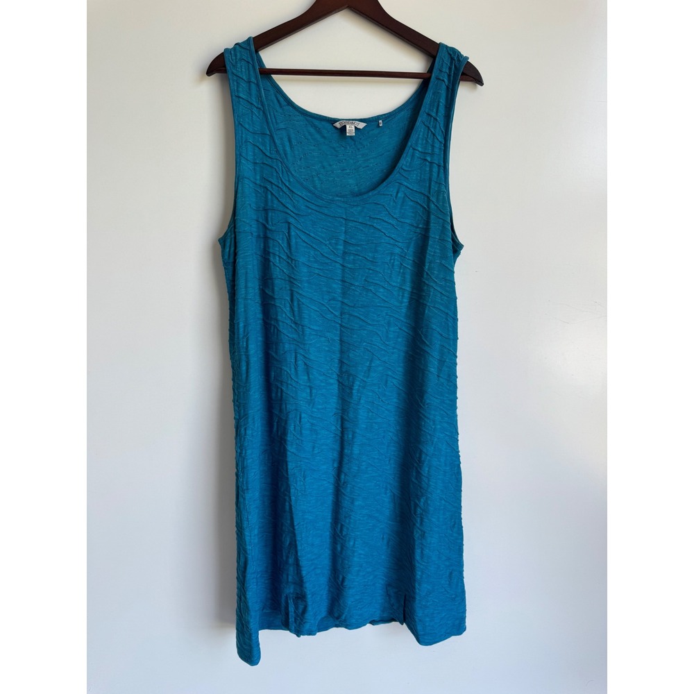Toad&Co Teal Blue Organic Cotton Tencel Wavy Textured Sleeveless Shift Dress XL